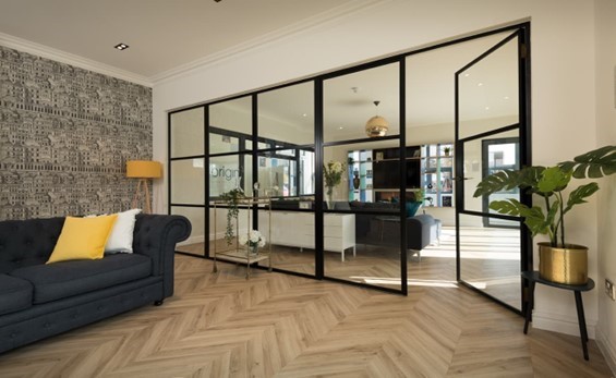 Panelled internal door leading to a kitchen